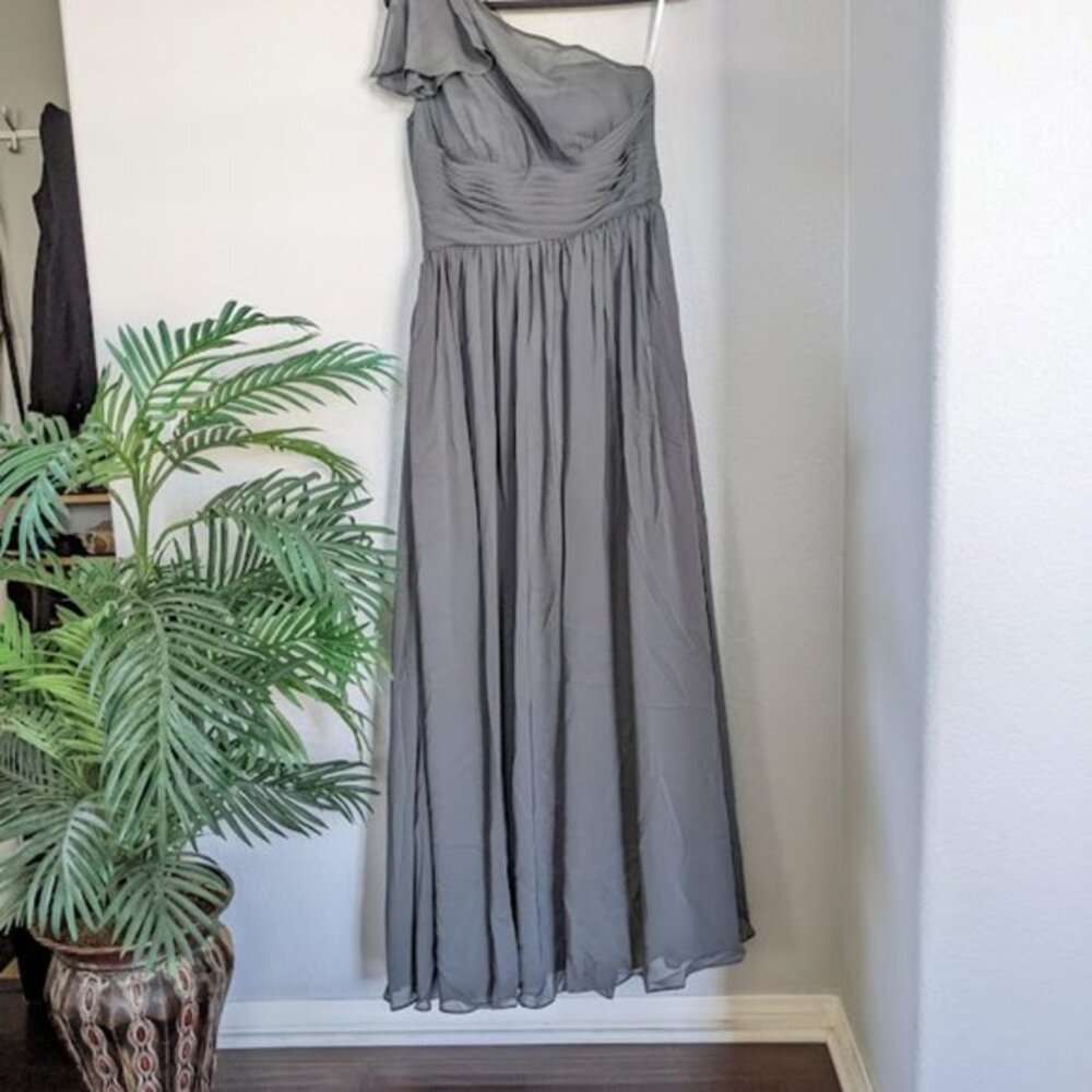 One Shoulder Chiffon Bridesmaid Dress Grey Size 8 - Picture 6 of 10